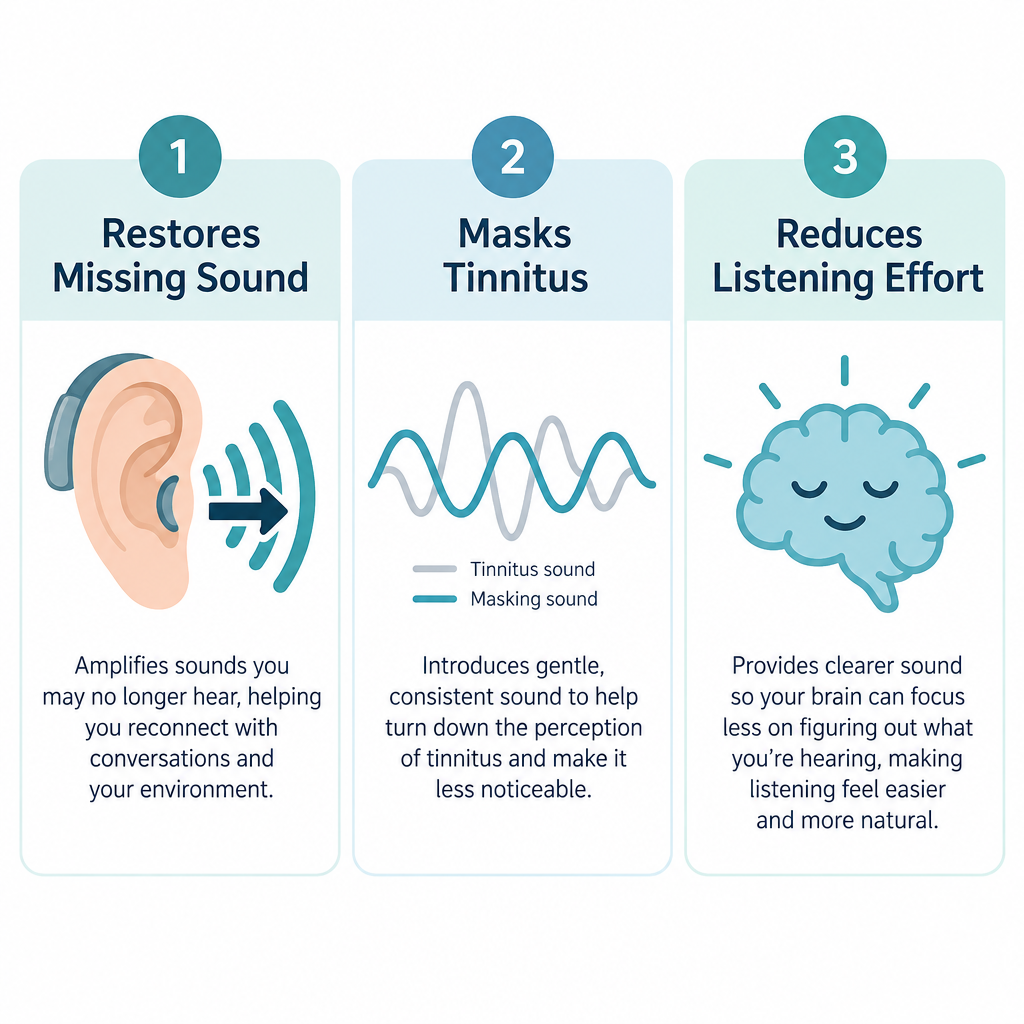 How Hearing Aids Reduce Tinnitus – Mechanism Diagram