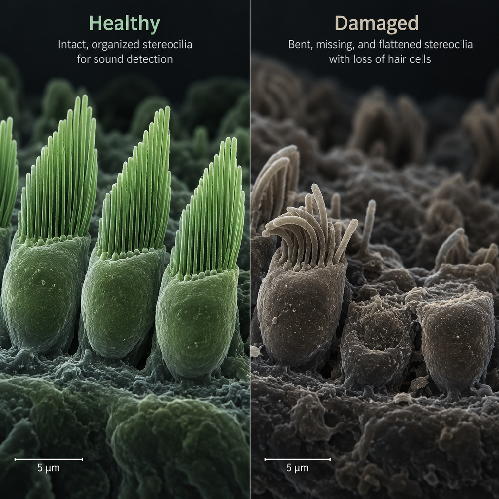 Cochlea Hair Cell Damage Illustration
